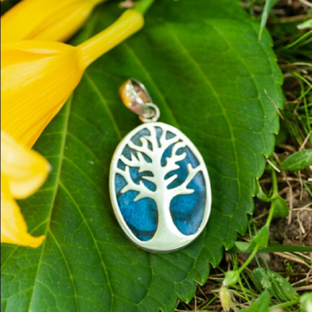 Sterling Silver Tree Pendant with Apatite Stone